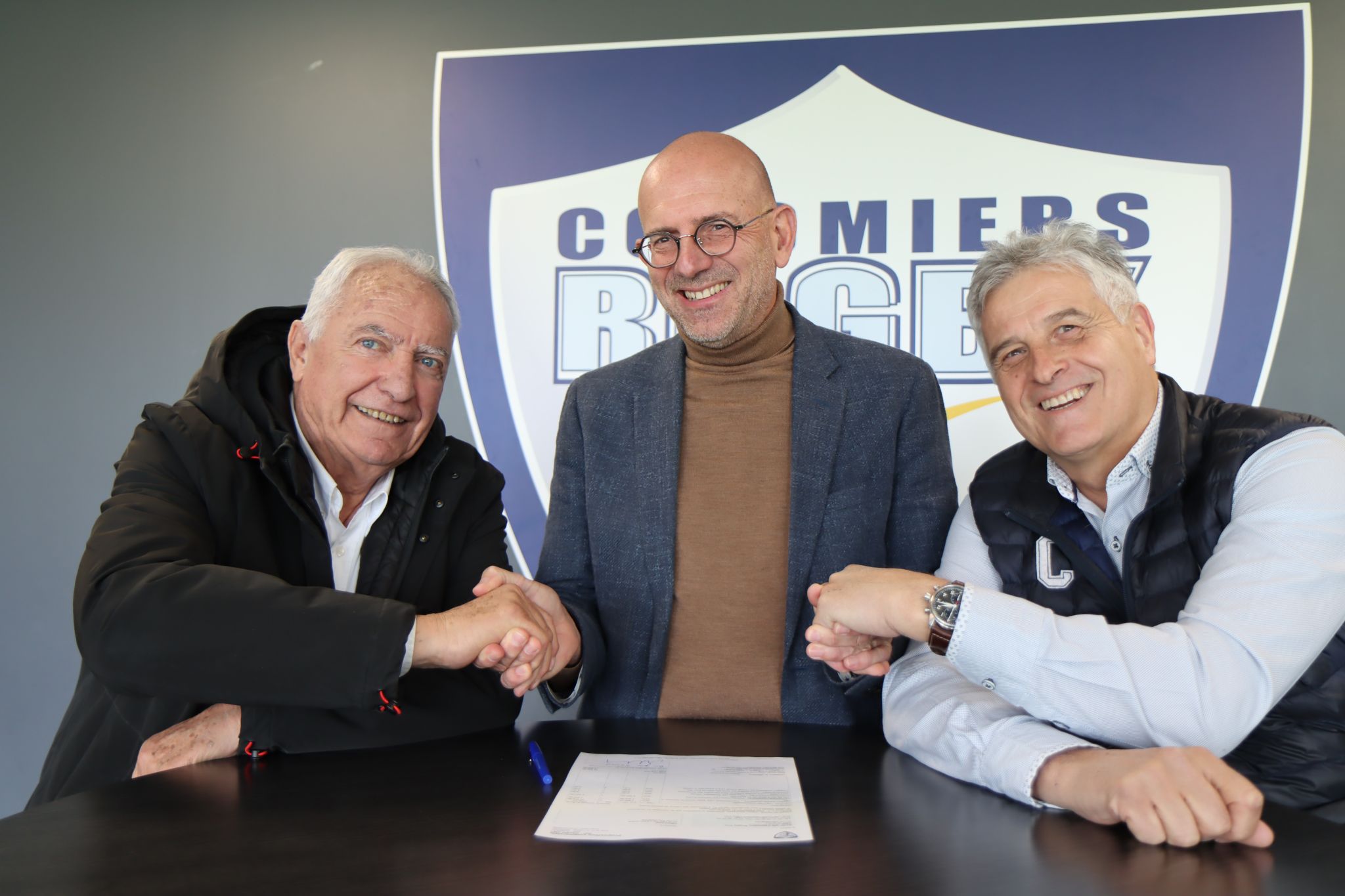 Vincent BLACHOT en compagnie de Pierre NIQUET et Alain CARRÉ, Vice président et président de Colomiers Rugby